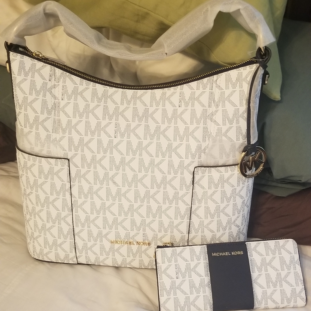 NWT Michael Kors navy hobo purse wallet set